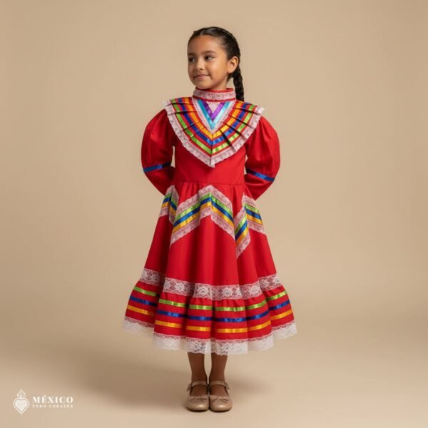 Red Traditional Jalisco One-Piece Dress – Mexican Folklore Wear (Size 2)
