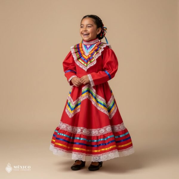 Red Traditional Jalisco One-Piece Dress – Mexican Folklore Wear (Size 2)