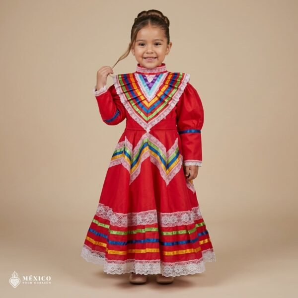 Red Traditional Jalisco One-Piece Dress (Size 2)