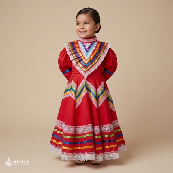 Red Traditional Jalisco One-Piece Dress (Size 2)