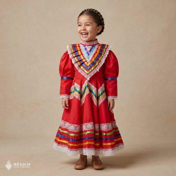 Red Traditional Jalisco One-Piece Dress (Size 2)