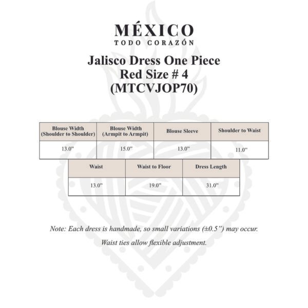 Red Traditional Jalisco One-Piece Dress (Size 2)