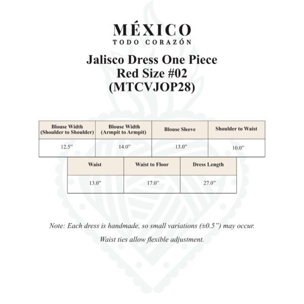 Red Traditional Jalisco One-Piece Dress – Mexican Folklore Wear (Size 2)