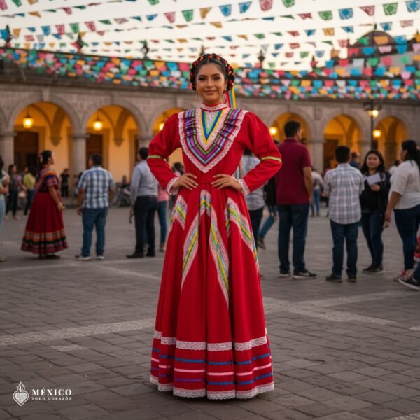 Red Traditional Jalisco One-Piece Dress (Size 16)