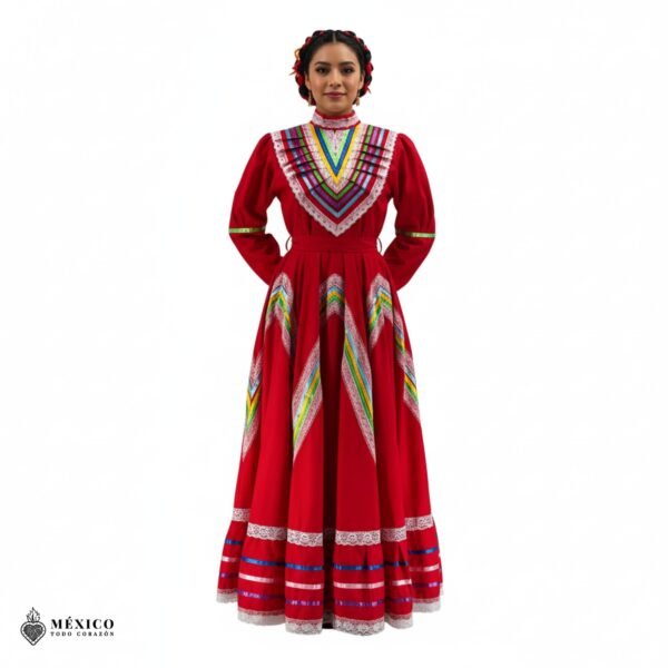 Red Traditional Jalisco One-Piece Dress (Size 16)