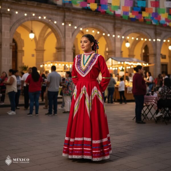 Red Traditional Jalisco One-Piece Dress (Size 16)