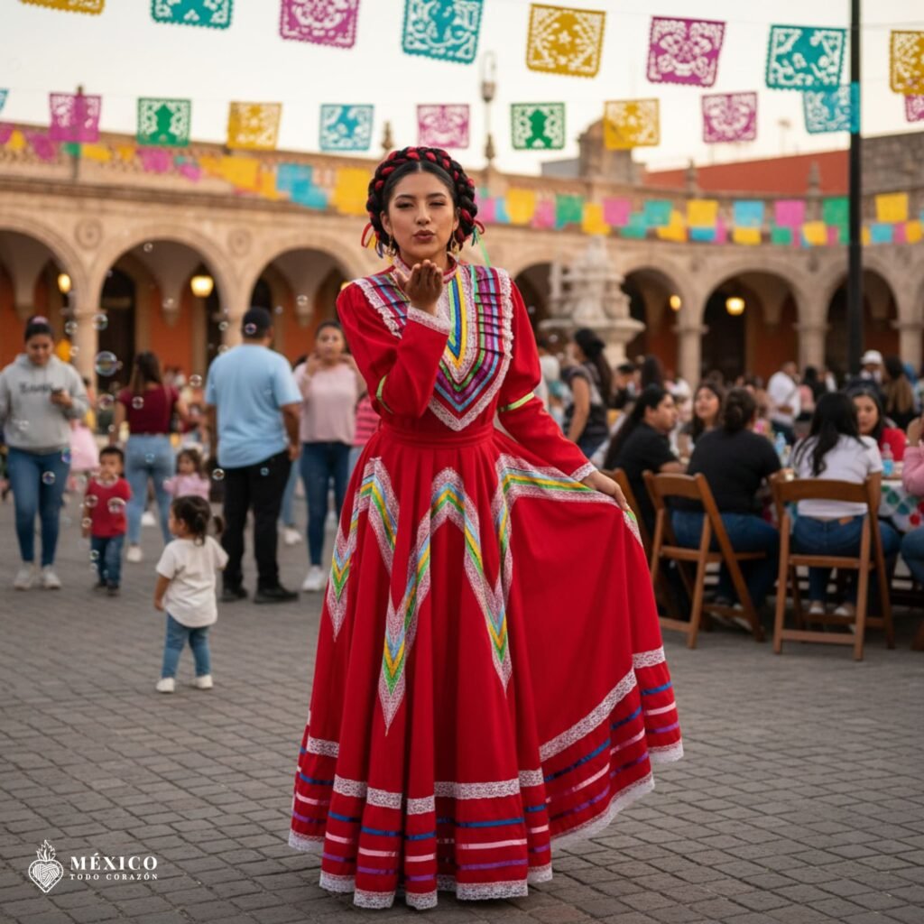 Red Traditional Jalisco One-Piece Dress (Size 16)