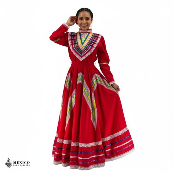 Red Traditional Jalisco One-Piece Dress (Size 16)