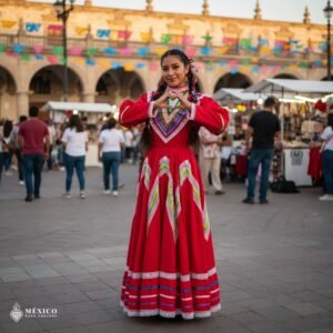 Red Traditional Jalisco One-Piece Dress (Size 16)