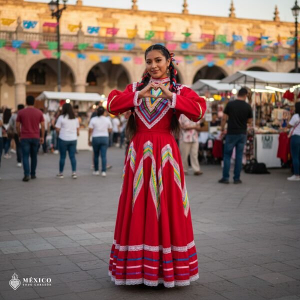 Red Traditional Jalisco One-Piece Dress (Size 16)