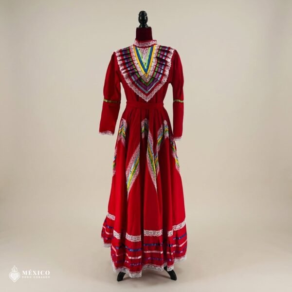 Red Traditional Jalisco One-Piece Dress – Mexican Folklore Wear (Size 14)
