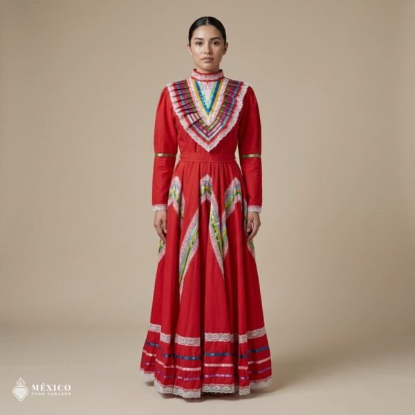 Red Traditional Jalisco One-Piece Dress – Mexican Folklore Wear (Size 14)