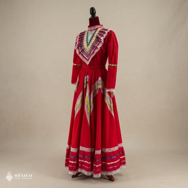 Red Traditional Jalisco One-Piece Dress – Mexican Folklore Wear (Size 14)