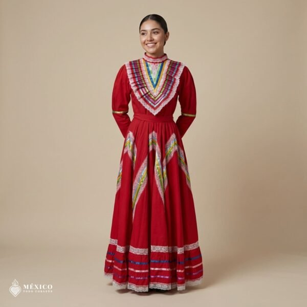 Red Traditional Jalisco One-Piece Dress – Mexican Folklore Wear (Size 14)