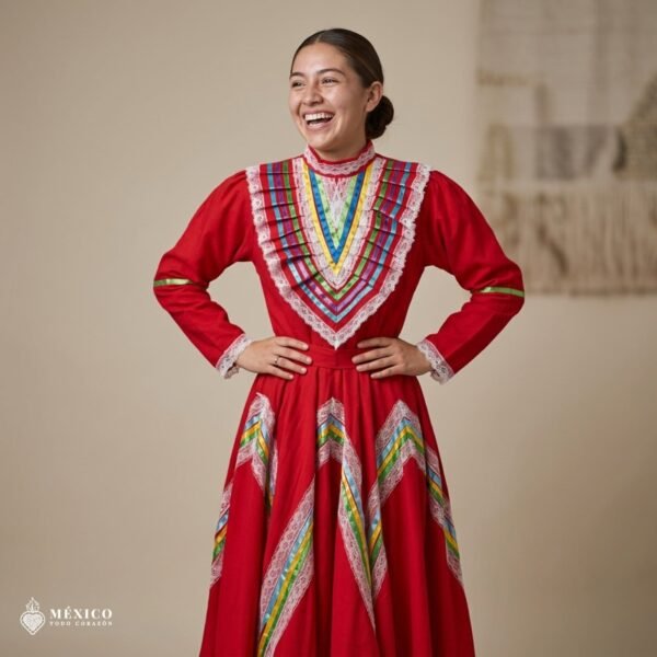 Red Traditional Jalisco One-Piece Dress – Mexican Folklore Wear (Size 14)