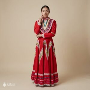 Red Traditional Jalisco One-Piece Dress – Mexican Folklore Wear (Size 14)
