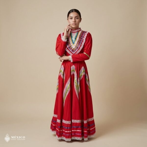 Red Traditional Jalisco One-Piece Dress – Mexican Folklore Wear (Size 14)