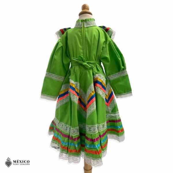 Light Green Traditional Jalisco One-Piece Dress for Girls & Teens (Size 2)