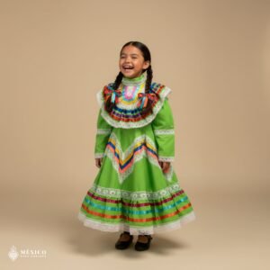 Light Green Traditional Jalisco One-Piece Dress for Girls & Teens (Size 2)