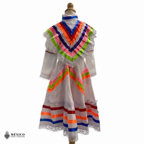 White Traditional Jalisco One-Piece Dress for Girls & Teens (Size 2)