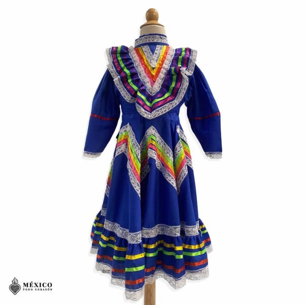 Blue Traditional Jalisco One-Piece Dress for Girls & Teens (Size 2)