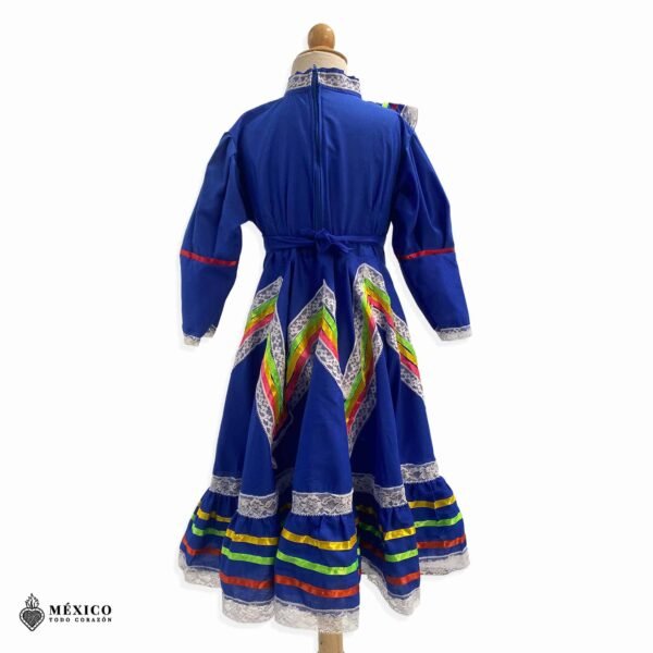 Blue Traditional Jalisco One-Piece Dress for Girls & Teens (Size 2)