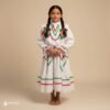 White with Tricolor Ribbons Traditional Jalisco One-Piece Dress for Girls & Teens (Size 2)