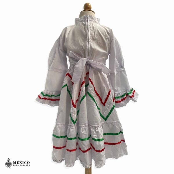 White with Tricolor Ribbons Traditional Jalisco One-Piece Dress for Girls & Teens (Size 2)