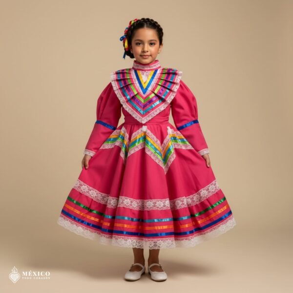 Pink Traditional Jalisco One-Piece Dress for Girls & Teens (Size 2)