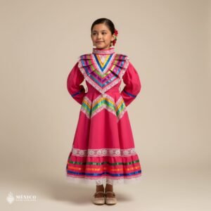 Pink Traditional Jalisco One-Piece Dress for Girls & Teens (Size 2)