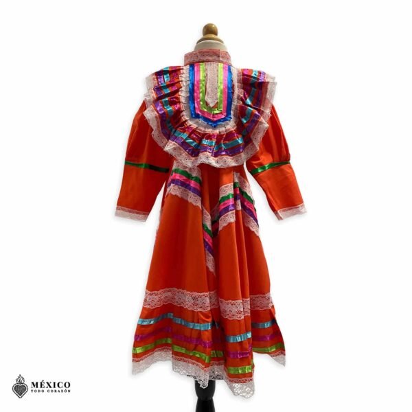 Orange Traditional Jalisco One-Piece Dress for Girls & Teens (Size 4)
