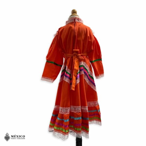 Orange Traditional Jalisco One-Piece Dress for Girls & Teens (Size 4)