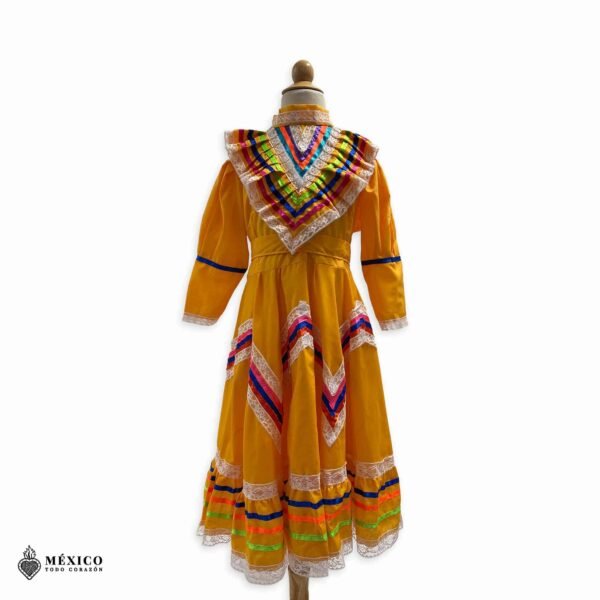 Yellow Traditional Jalisco One-Piece Dress for Girls & Teens (Size 4)
