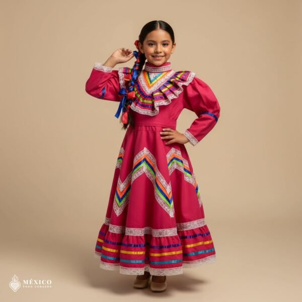 PinkTraditional Jalisco One-Piece Dress for Girls & Teens (Size 4)