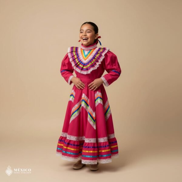 PinkTraditional Jalisco One-Piece Dress for Girls & Teens (Size 4)