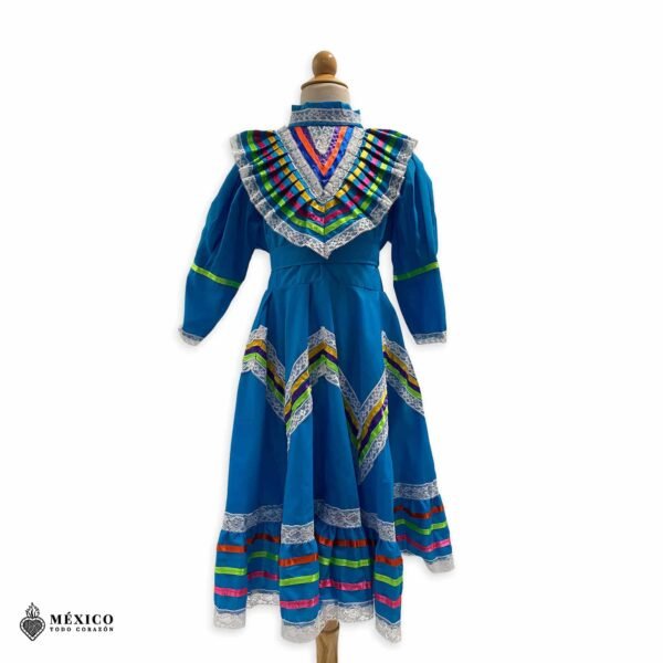 Light Blue Traditional Jalisco One-Piece Dress for Girls & Teens (Size 4)