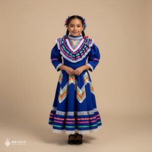 Royal Blue Traditional Jalisco One-Piece Dress for Girls & Teens (Size 4)