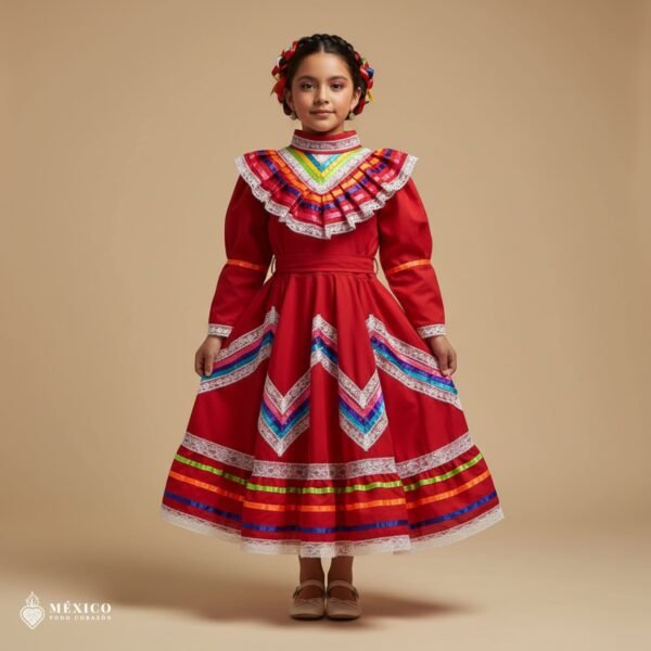 Red Traditional Jalisco One-Piece Dress (Size 6)