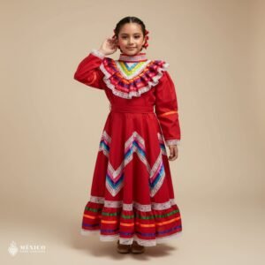 Red Traditional Jalisco One-Piece Dress (Size 6)