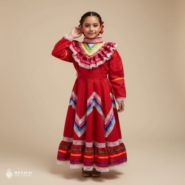 Red Traditional Jalisco One-Piece Dress (Size 6)