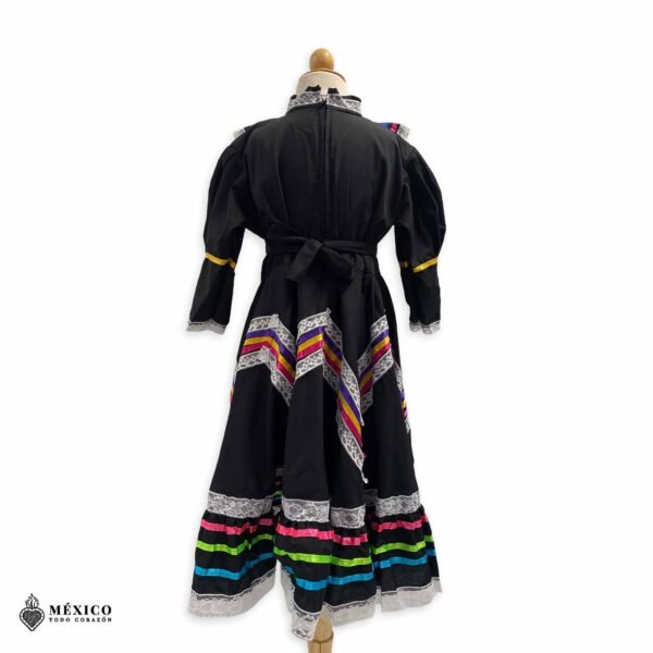 Black Traditional Jalisco One-Piece Dress for Girls & Teens (Size 6)