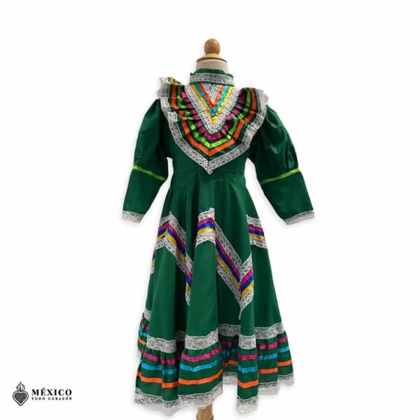 Green Traditional Jalisco One-Piece Dress for Girls & Teens (Size 6)