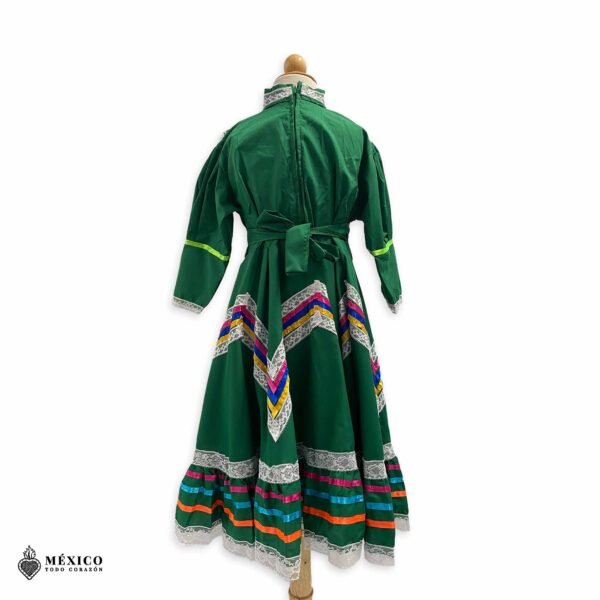 Green Traditional Jalisco One-Piece Dress for Girls & Teens (Size 6)