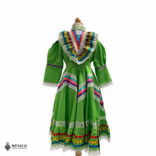 Light Green Traditional Jalisco One-Piece Dress for Girls & Teens (Size 6)