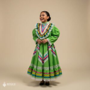 Light Green Traditional Jalisco One-Piece Dress for Girls & Teens (Size 6)
