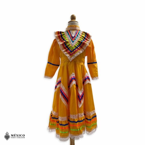 Yellow Traditional Jalisco One-Piece Dress for Girls & Teens (Size 6)