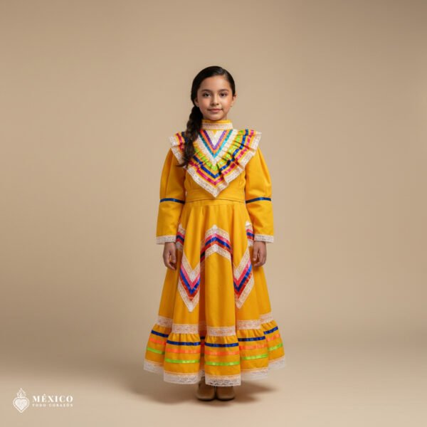 Yellow Traditional Jalisco One-Piece Dress for Girls & Teens (Size 6)