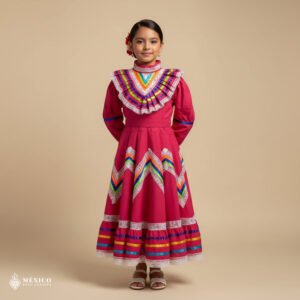 Pink Traditional Jalisco One-Piece Dress for Girls & Teens (Size 6)