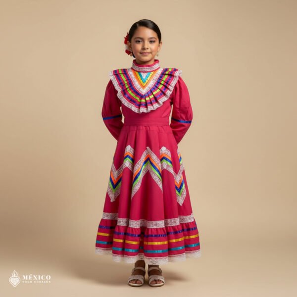 Pink Traditional Jalisco One-Piece Dress for Girls & Teens (Size 6)