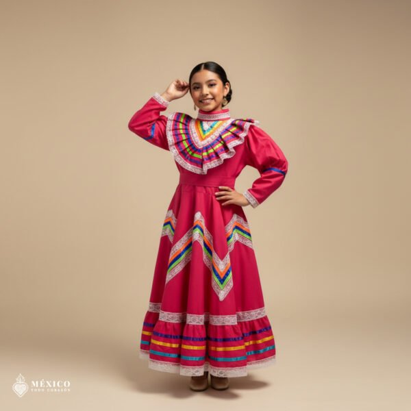 Pink Traditional Jalisco One-Piece Dress for Girls & Teens (Size 6)